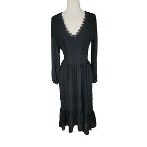 One One Six Midi Dress Womens S Whimsigoth Milkmaid Tiered Lace Black Wednesday